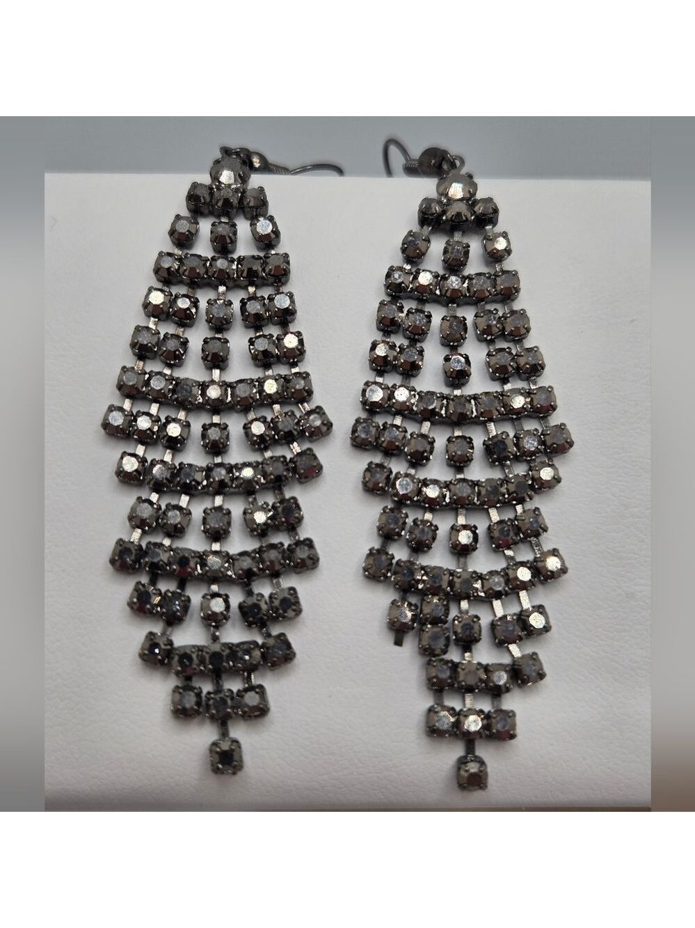 ✨2/$10✨ Grey Silver Tone Rhinestone Chandelier Statement Earrings Are Deco AB